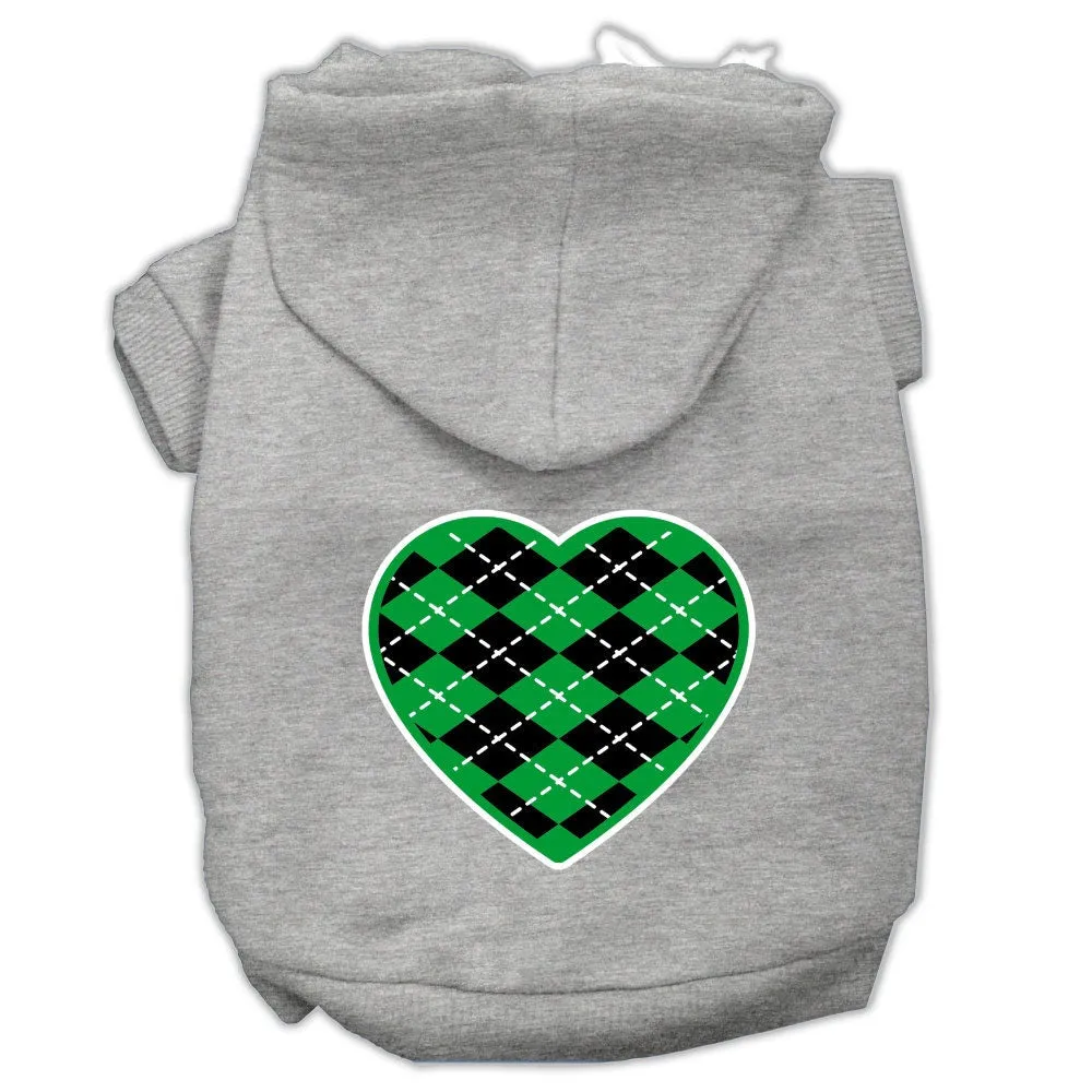 Pet Dog & Cat Hoodie Screen Printed, "Green Argyle Heart"