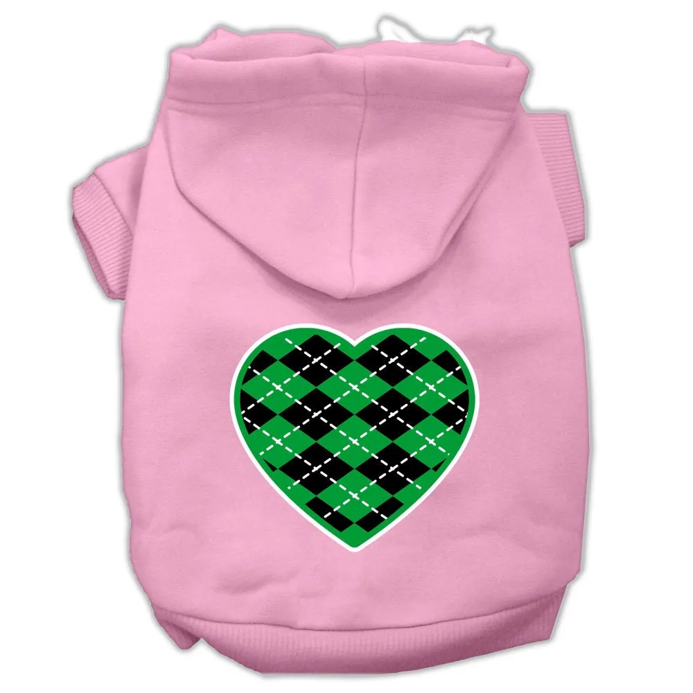 Pet Dog & Cat Hoodie Screen Printed, "Green Argyle Heart"