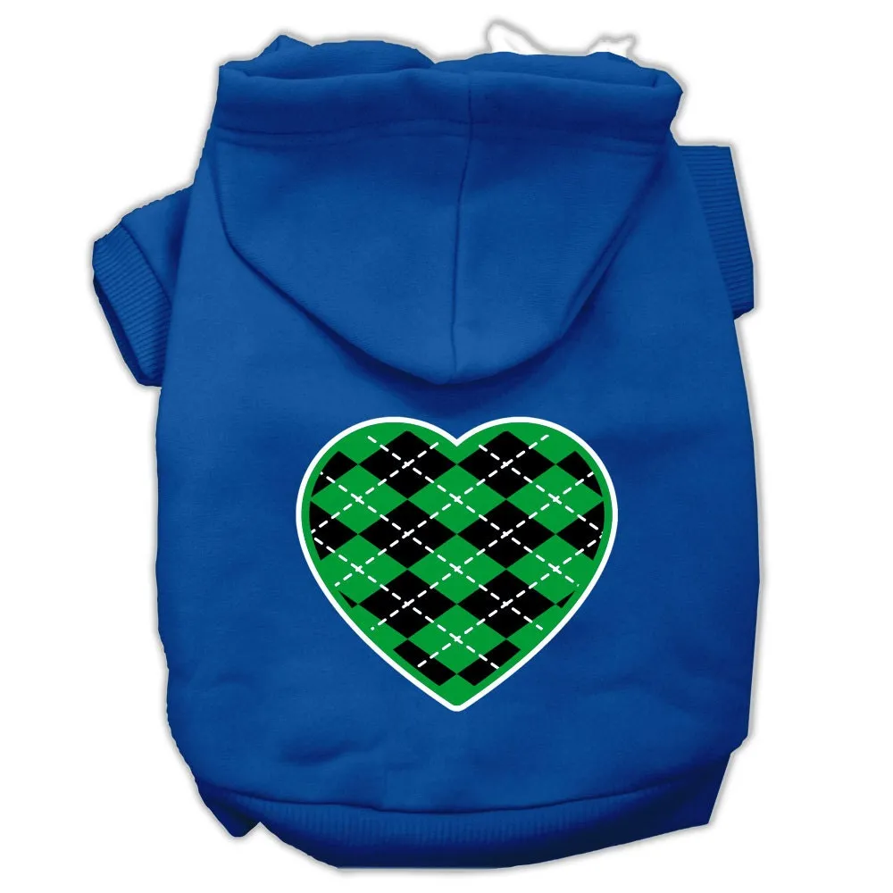 Pet Dog & Cat Hoodie Screen Printed, "Green Argyle Heart"