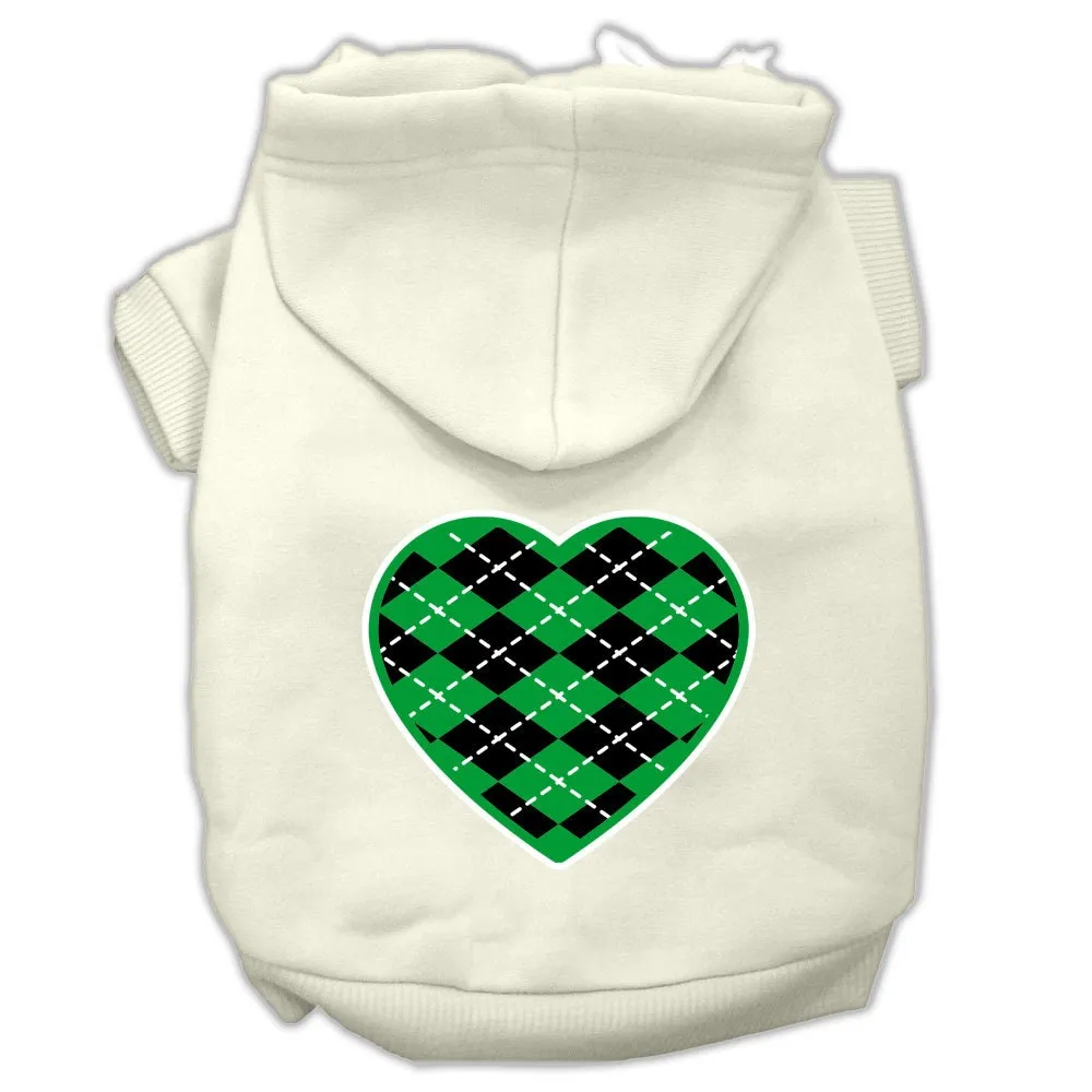 Pet Dog & Cat Hoodie Screen Printed, "Green Argyle Heart"