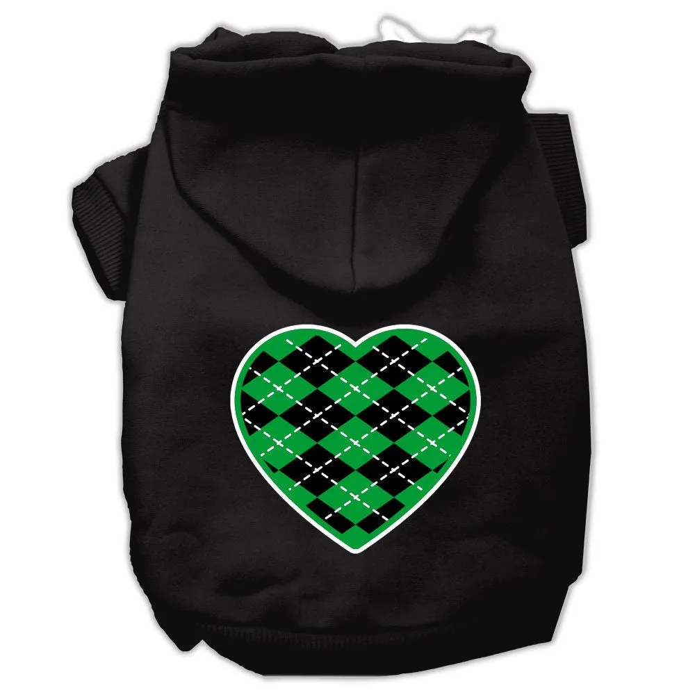 Pet Dog & Cat Hoodie Screen Printed, "Green Argyle Heart"