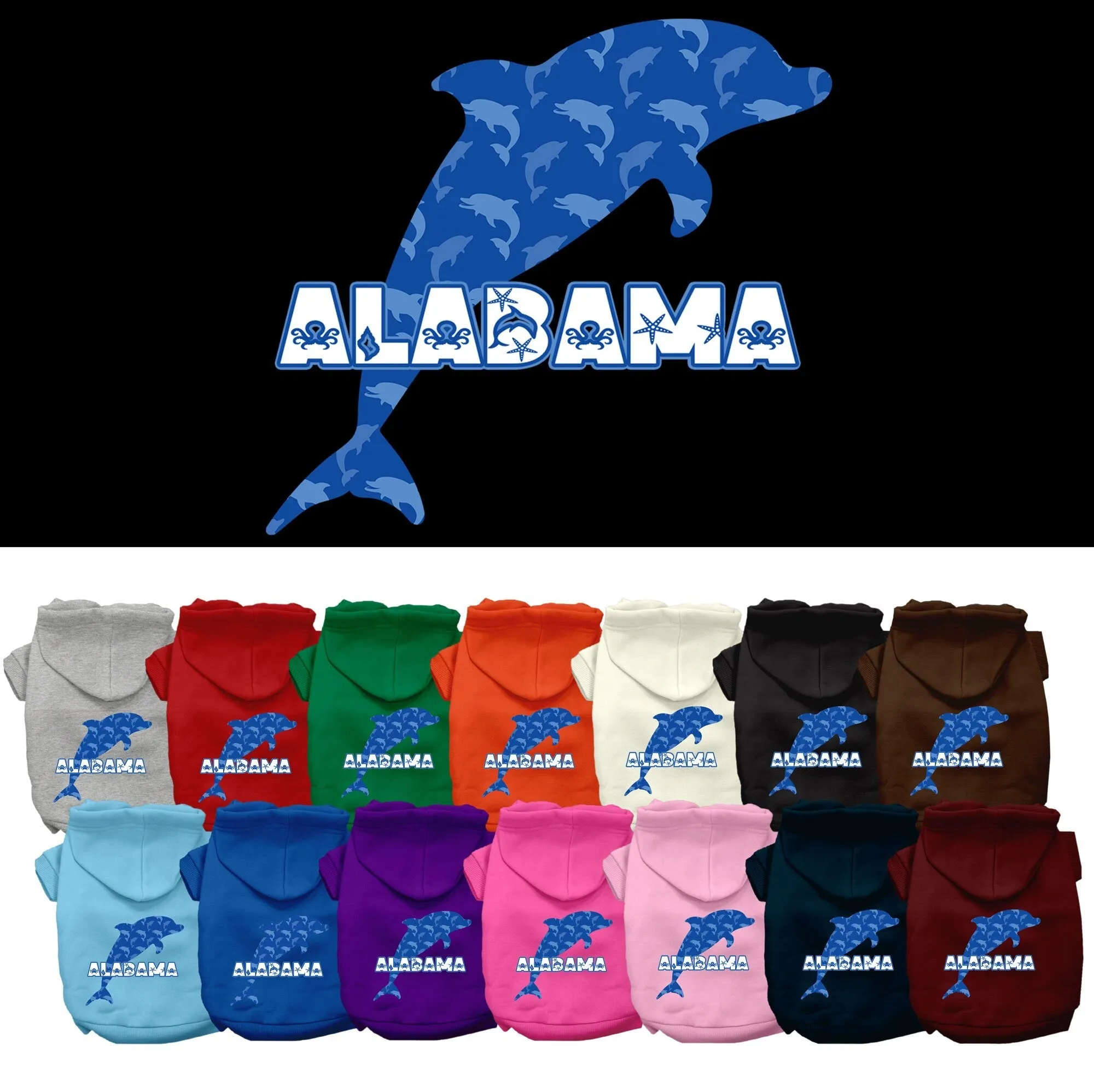 Pet Dog & Cat Screen Printed Hoodie for Medium to Large Pets (Sizes 2XL-6XL), "Alabama Blue Dolphins"