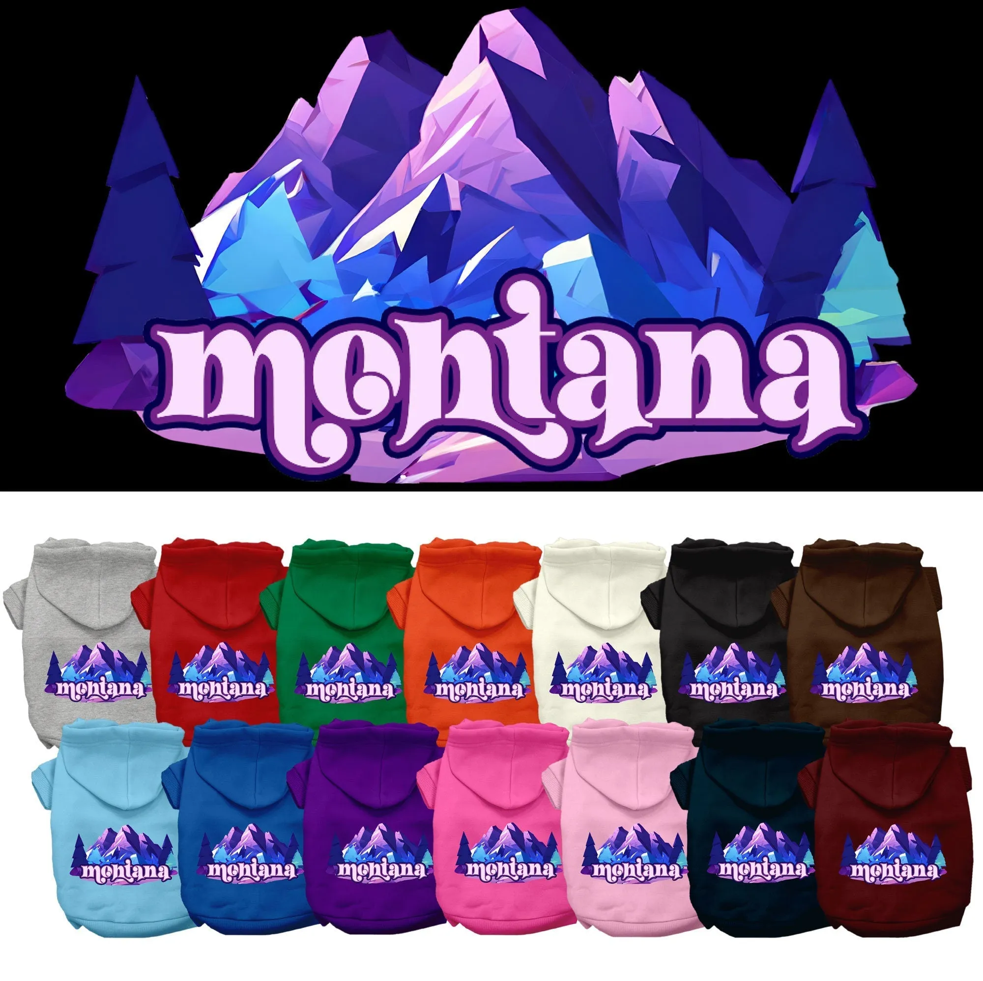 Pet Dog & Cat Screen Printed Hoodie for Medium to Large Pets (Sizes 2XL-6XL), "Montana Alpine Pawscape"