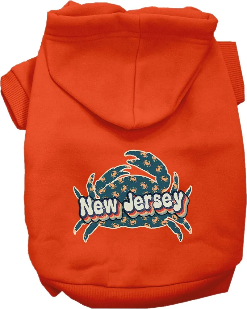 Pet Dog & Cat Screen Printed Hoodie for Medium to Large Pets (Sizes 2XL-6XL), "New Jersey Retro Crabs"