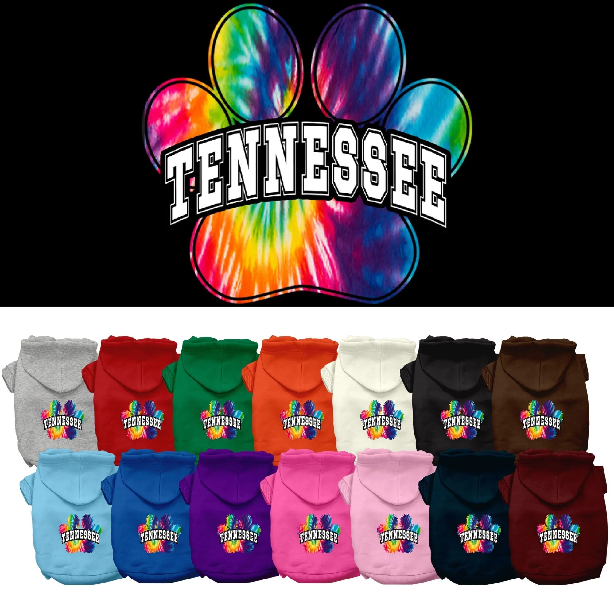 Pet Dog & Cat Screen Printed Hoodie for Medium to Large Pets (Sizes 2XL-6XL), "Tennessee Bright Tie Dye"