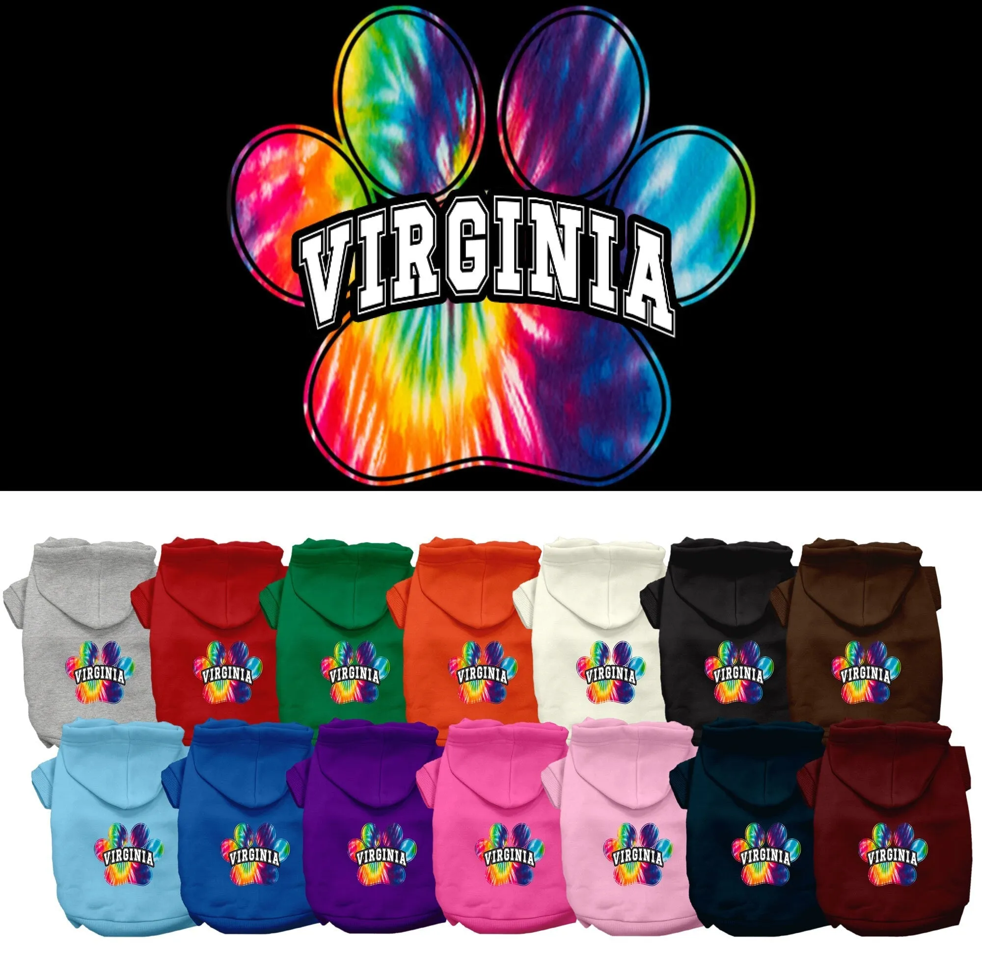 Pet Dog & Cat Screen Printed Hoodie for Medium to Large Pets (Sizes 2XL-6XL), "Virginia Bright Tie Dye"