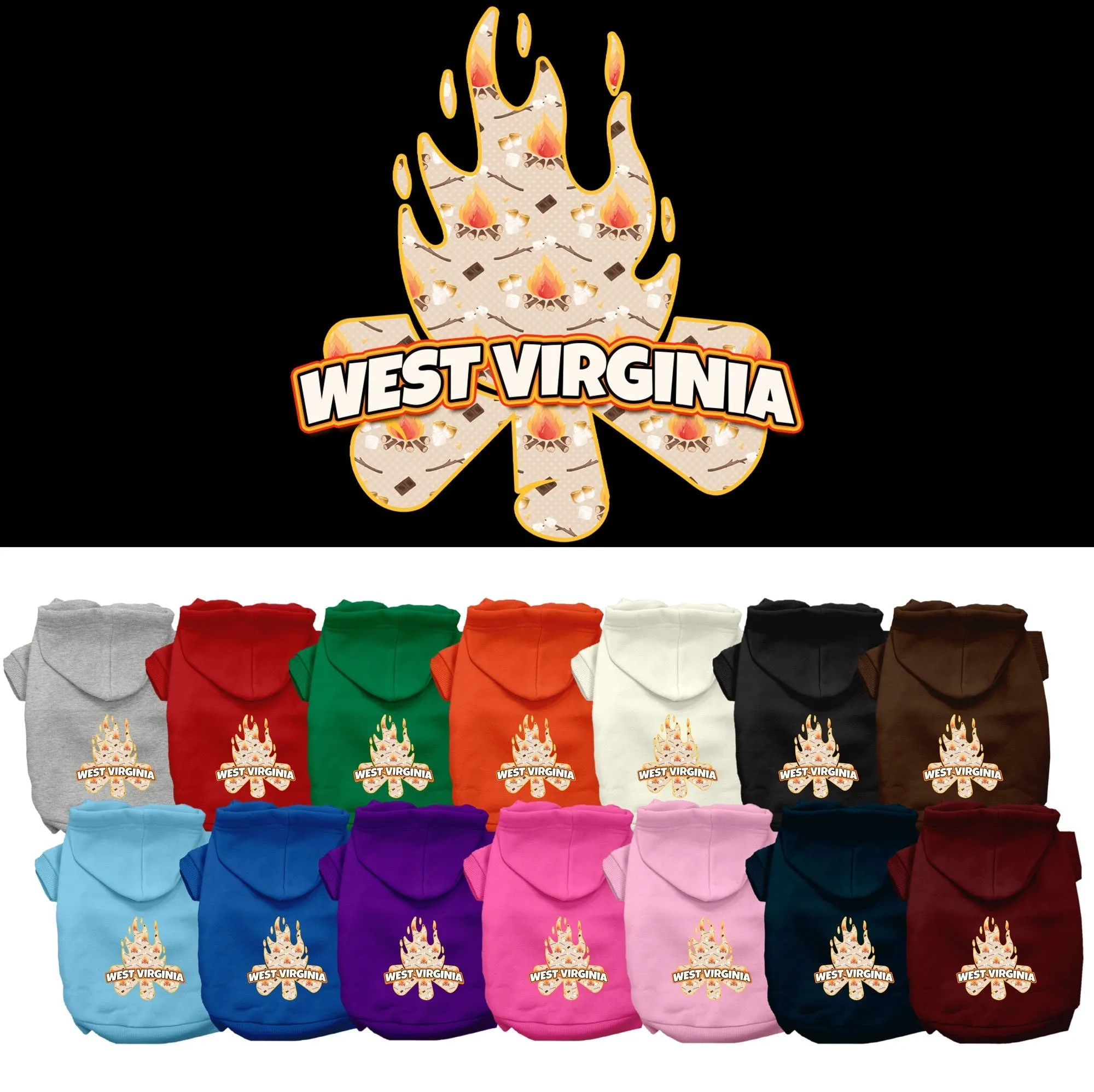 Pet Dog & Cat Screen Printed Hoodie for Medium to Large Pets (Sizes 2XL-6XL), "West Virginia Around The Campfire"