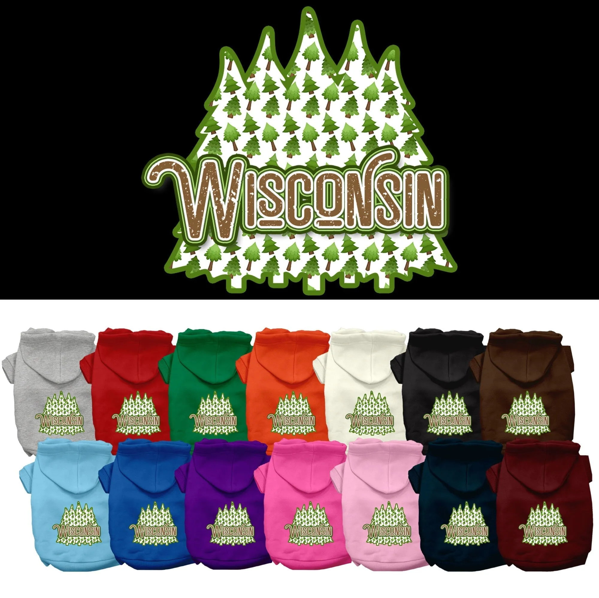 Pet Dog & Cat Screen Printed Hoodie for Medium to Large Pets (Sizes 2XL-6XL), "Wisconsin Woodland Trees"