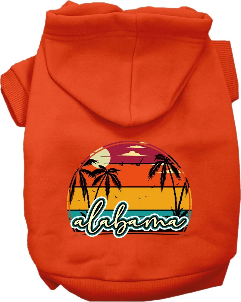 Pet Dog & Cat Screen Printed Hoodie for Small to Medium Pets (Sizes XS-XL), "Alabama Retro Beach Sunset"