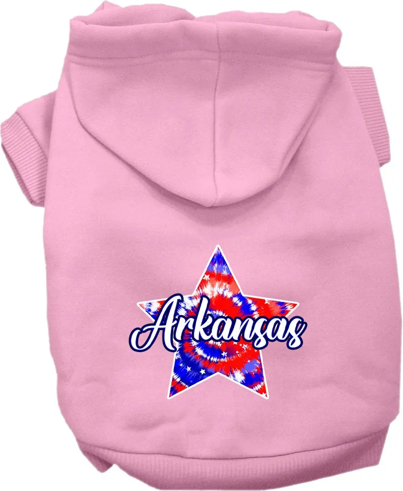 Pet Dog & Cat Screen Printed Hoodie for Small to Medium Pets (Sizes XS-XL), "Arkansas Patriotic Tie Dye"