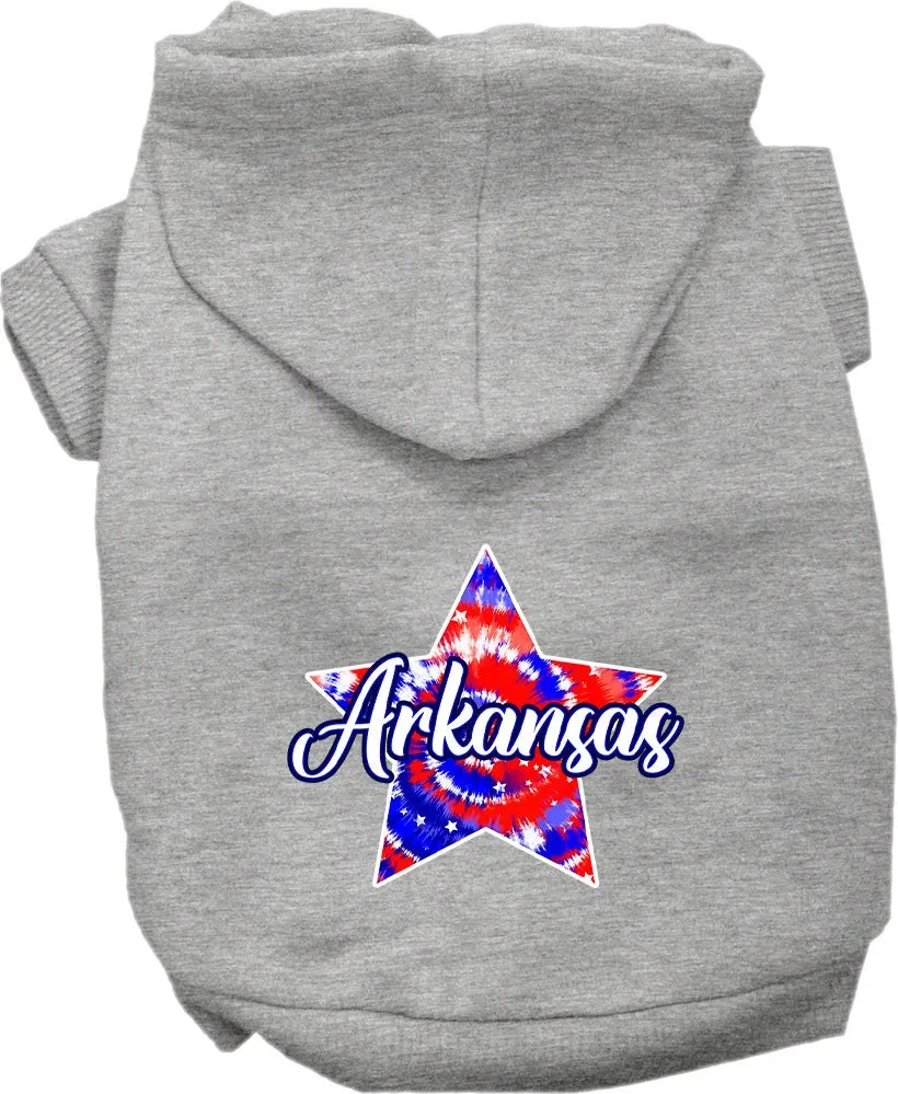 Pet Dog & Cat Screen Printed Hoodie for Small to Medium Pets (Sizes XS-XL), "Arkansas Patriotic Tie Dye"