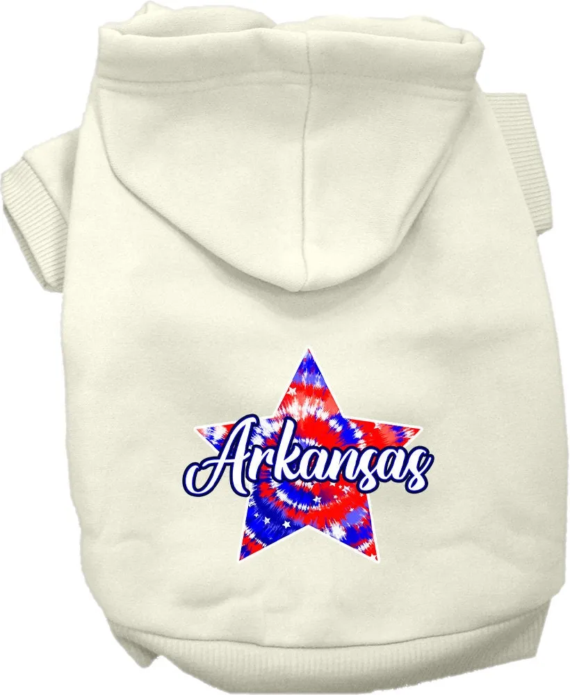 Pet Dog & Cat Screen Printed Hoodie for Small to Medium Pets (Sizes XS-XL), "Arkansas Patriotic Tie Dye"