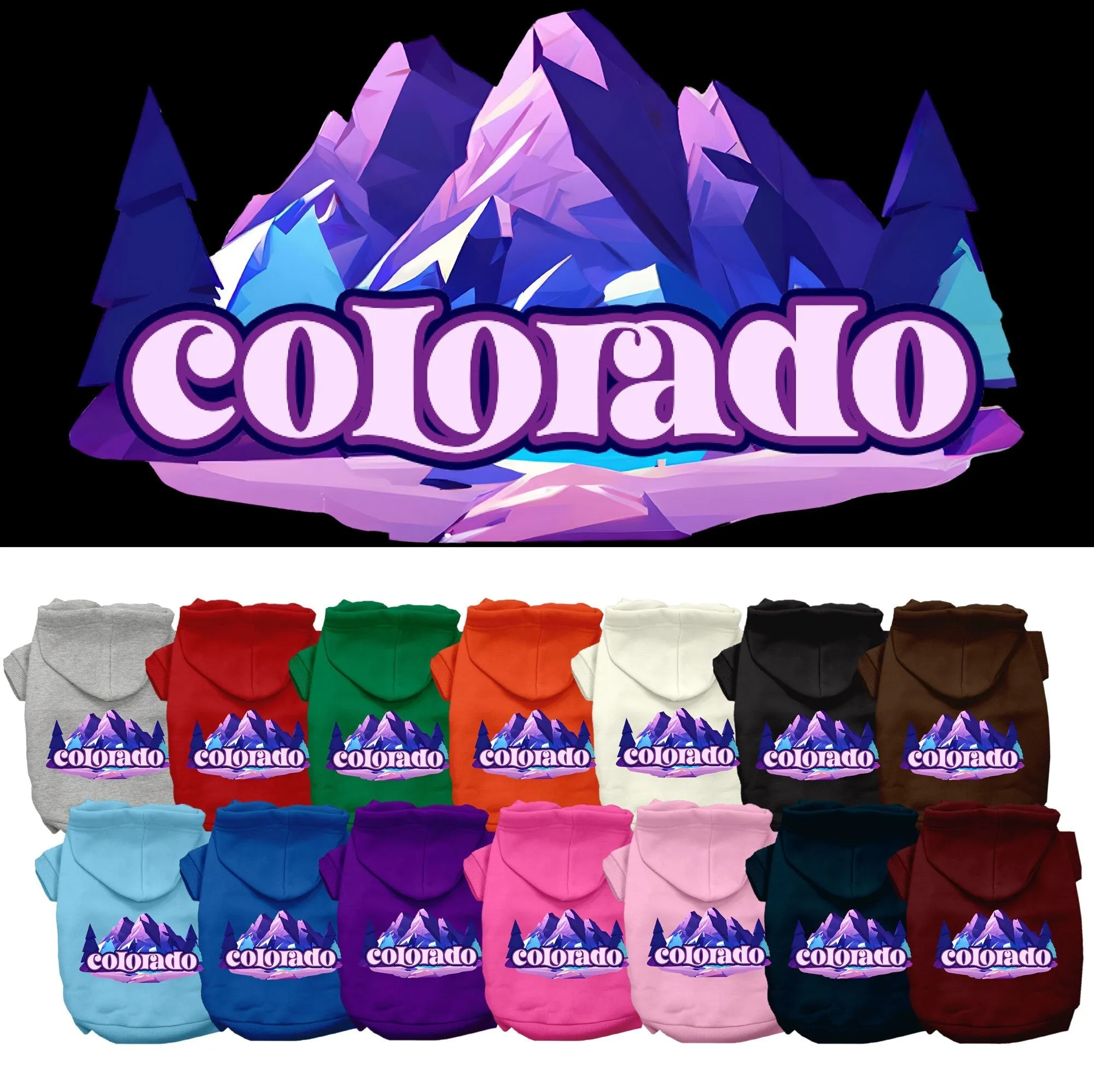 Pet Dog & Cat Screen Printed Hoodie for Small to Medium Pets (Sizes XS-XL), "Colorado Alpine Pawscape"