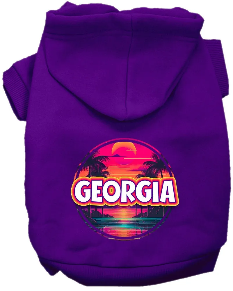 Pet Dog & Cat Screen Printed Hoodie for Small to Medium Pets (Sizes XS-XL), "Georgia Neon Beach Sunset"