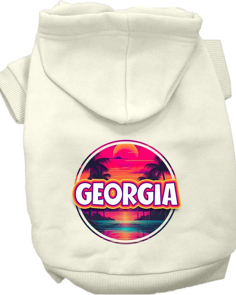 Pet Dog & Cat Screen Printed Hoodie for Small to Medium Pets (Sizes XS-XL), "Georgia Neon Beach Sunset"