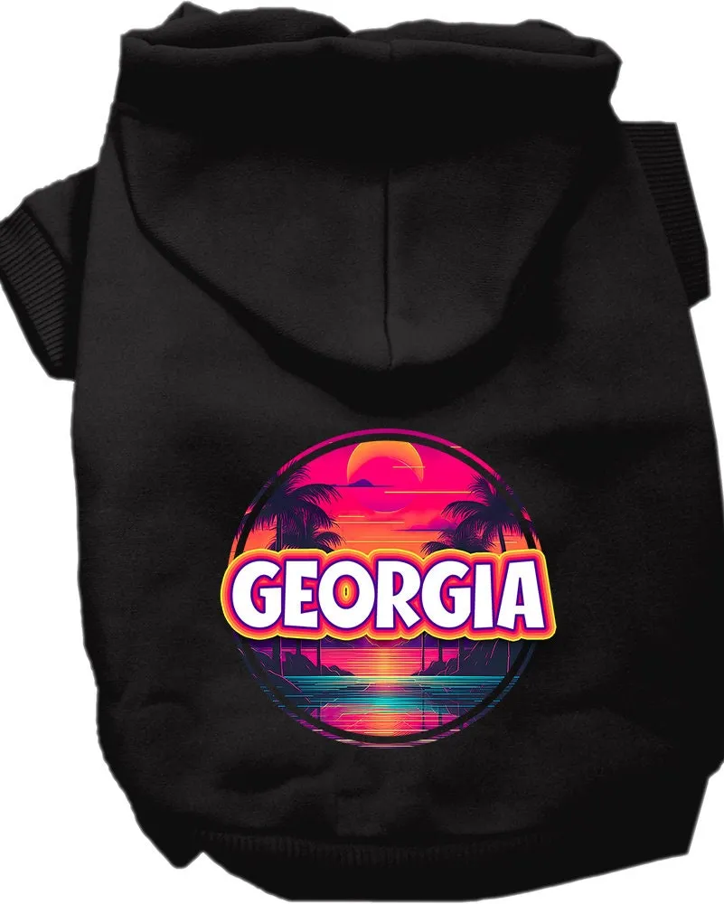 Pet Dog & Cat Screen Printed Hoodie for Small to Medium Pets (Sizes XS-XL), "Georgia Neon Beach Sunset"