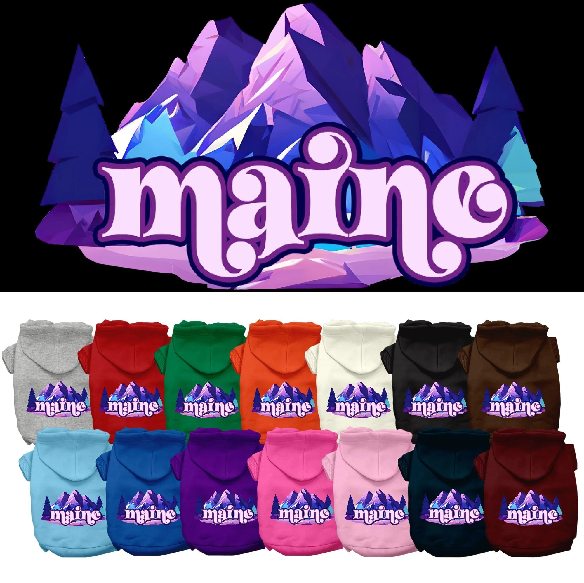 Pet Dog & Cat Screen Printed Hoodie for Small to Medium Pets (Sizes XS-XL), "Maine Alpine Pawscape"