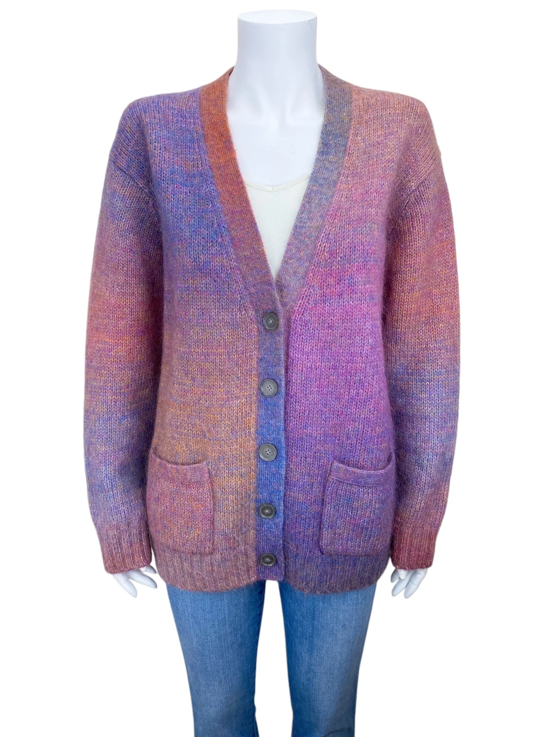 RE/DONE Women's Space-Dye Oversized 90's Cardigan Sweater Orchid Multi Size M