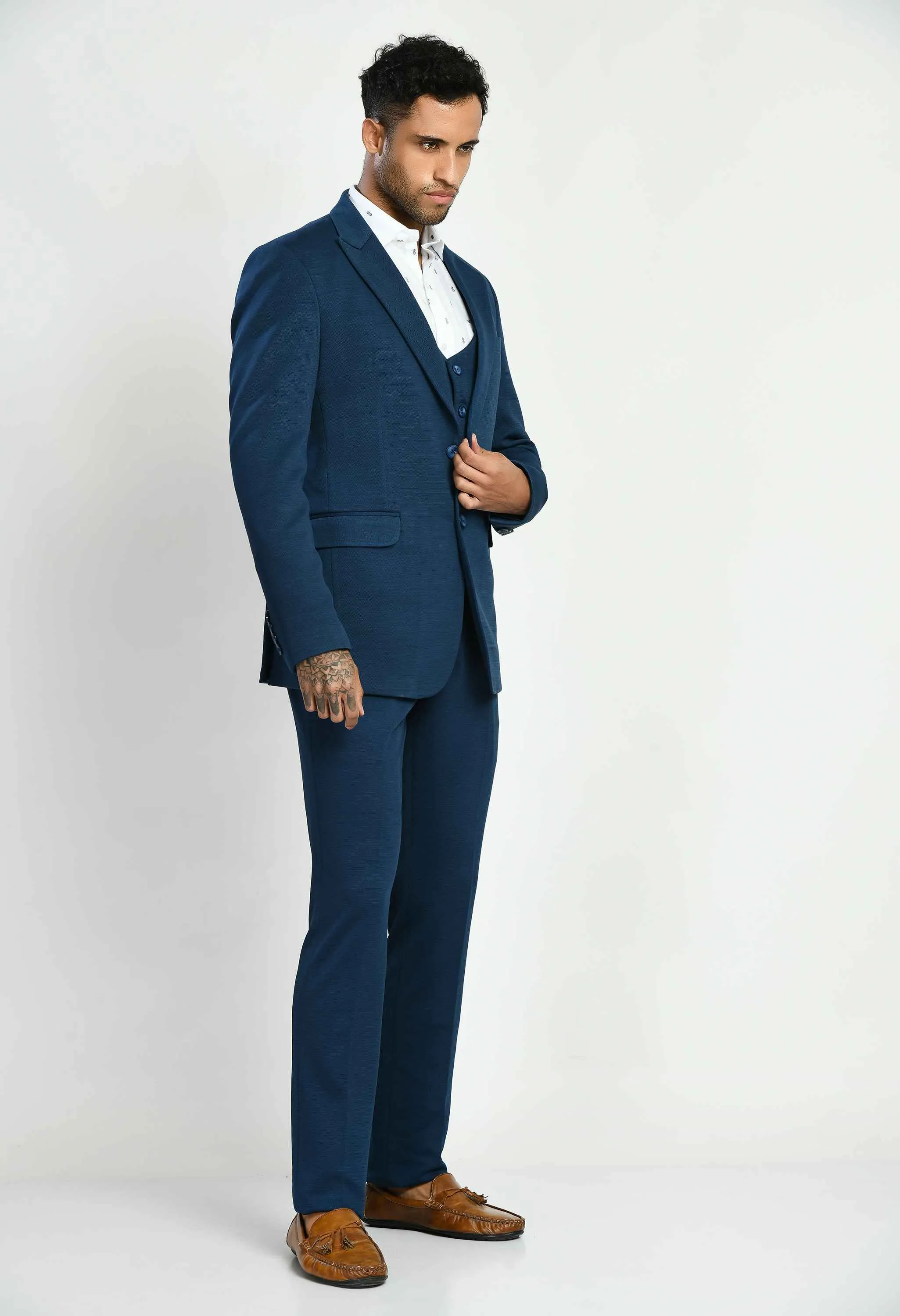 Solid Navy Blue Casual Suit Set