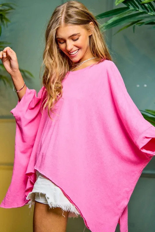 Solid Round Neck Loose Fit Kimono Sleeve Sweater *Online Only*