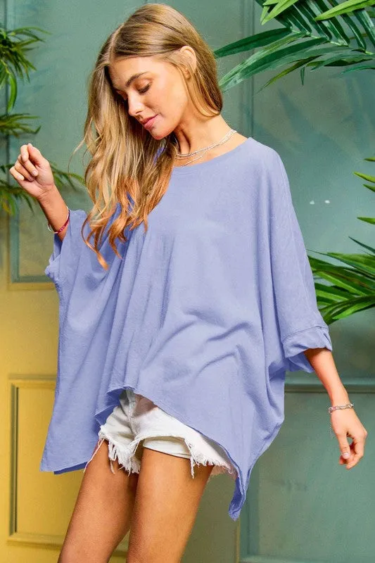 Solid Round Neck Loose Fit Kimono Sleeve Sweater *Online Only*