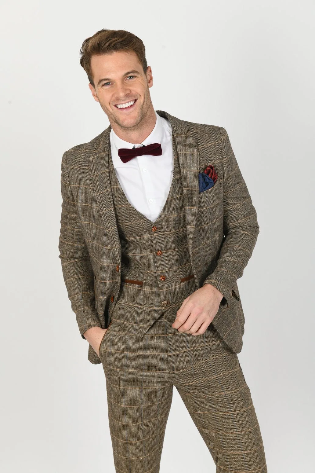 Ted Tan Brown Check Peaky Blinder Tweed Suit | Check Suit | Wedding Wear | Office Wear