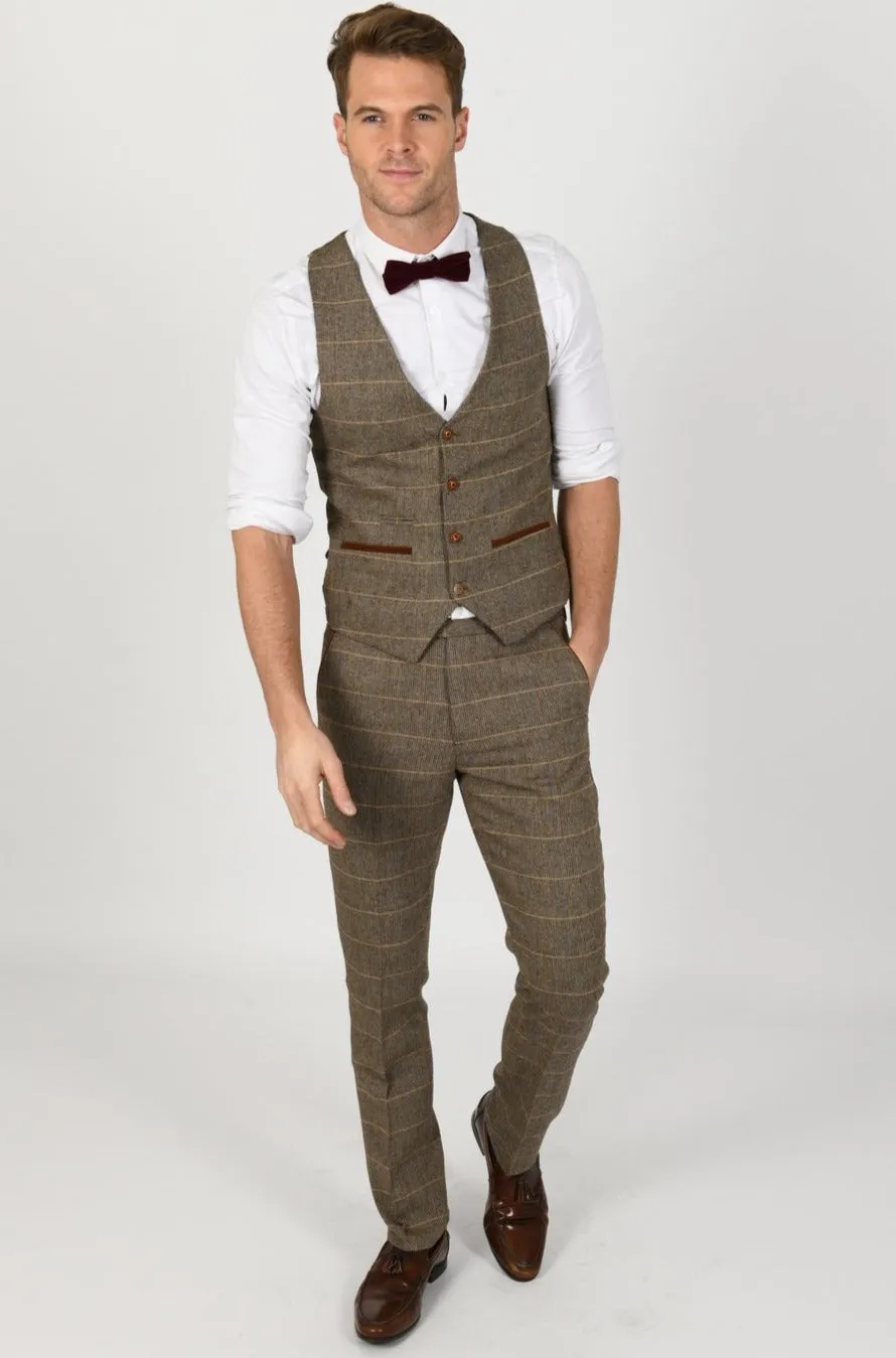 Ted Tan Brown Check Peaky Blinder Tweed Suit | Check Suit | Wedding Wear | Office Wear