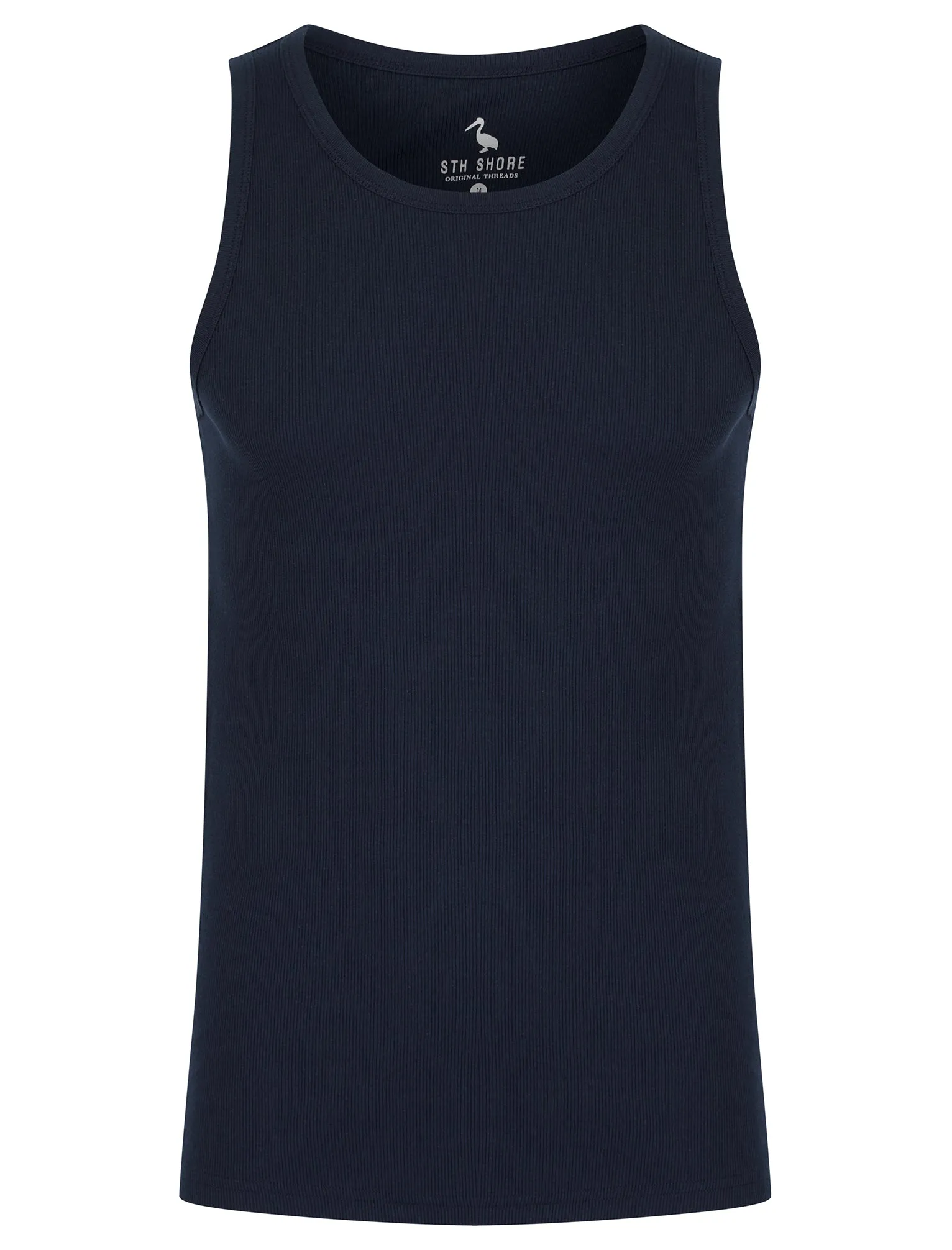 Vine 4 Pack Cotton Ribbed Sleeveless Vest Tops in Light Grey Marl / Blue Horizon / Bright White / Sky Captain Navy - South Shore