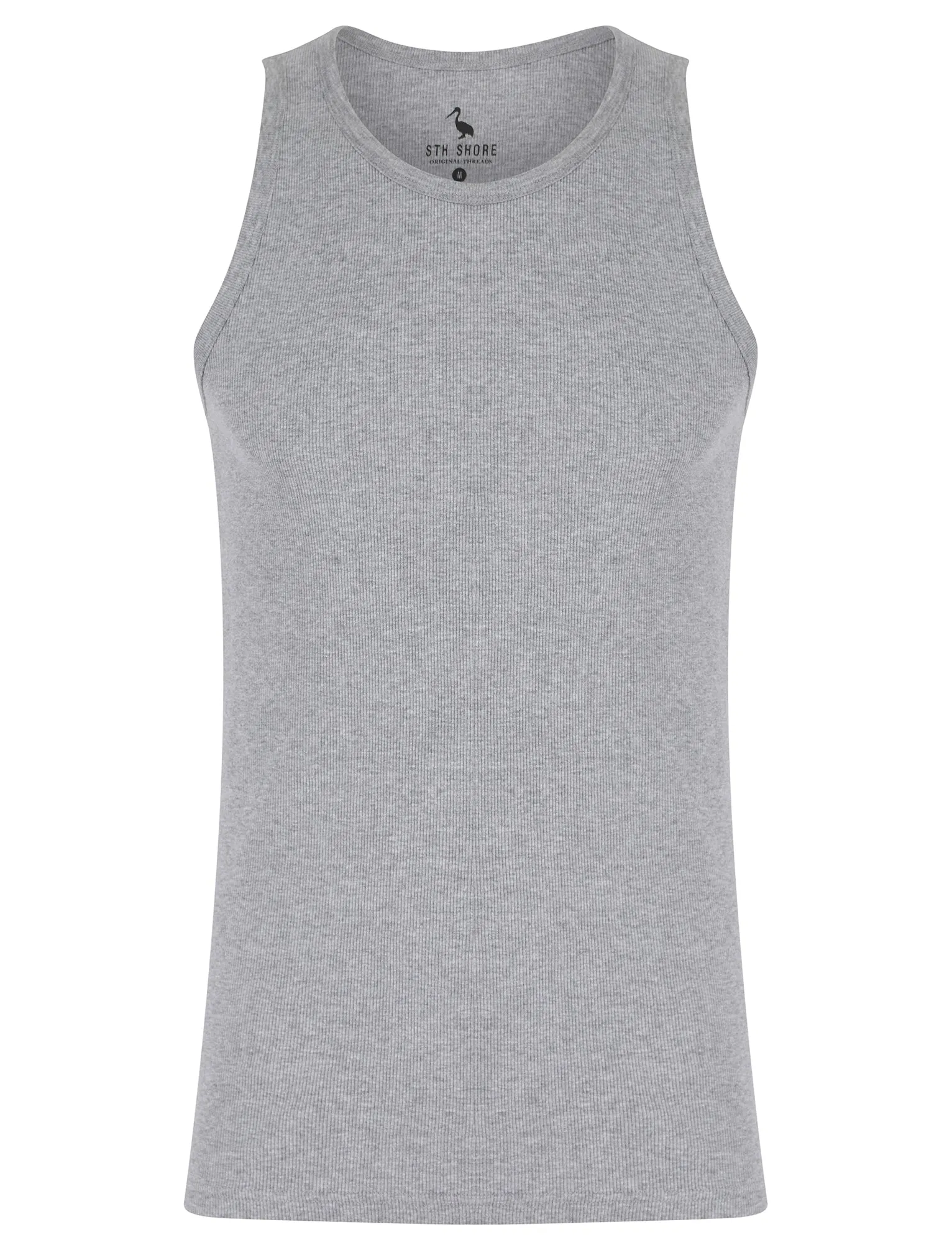 Vine 4 Pack Cotton Ribbed Sleeveless Vest Tops in Light Grey Marl / Blue Horizon / Bright White / Sky Captain Navy - South Shore