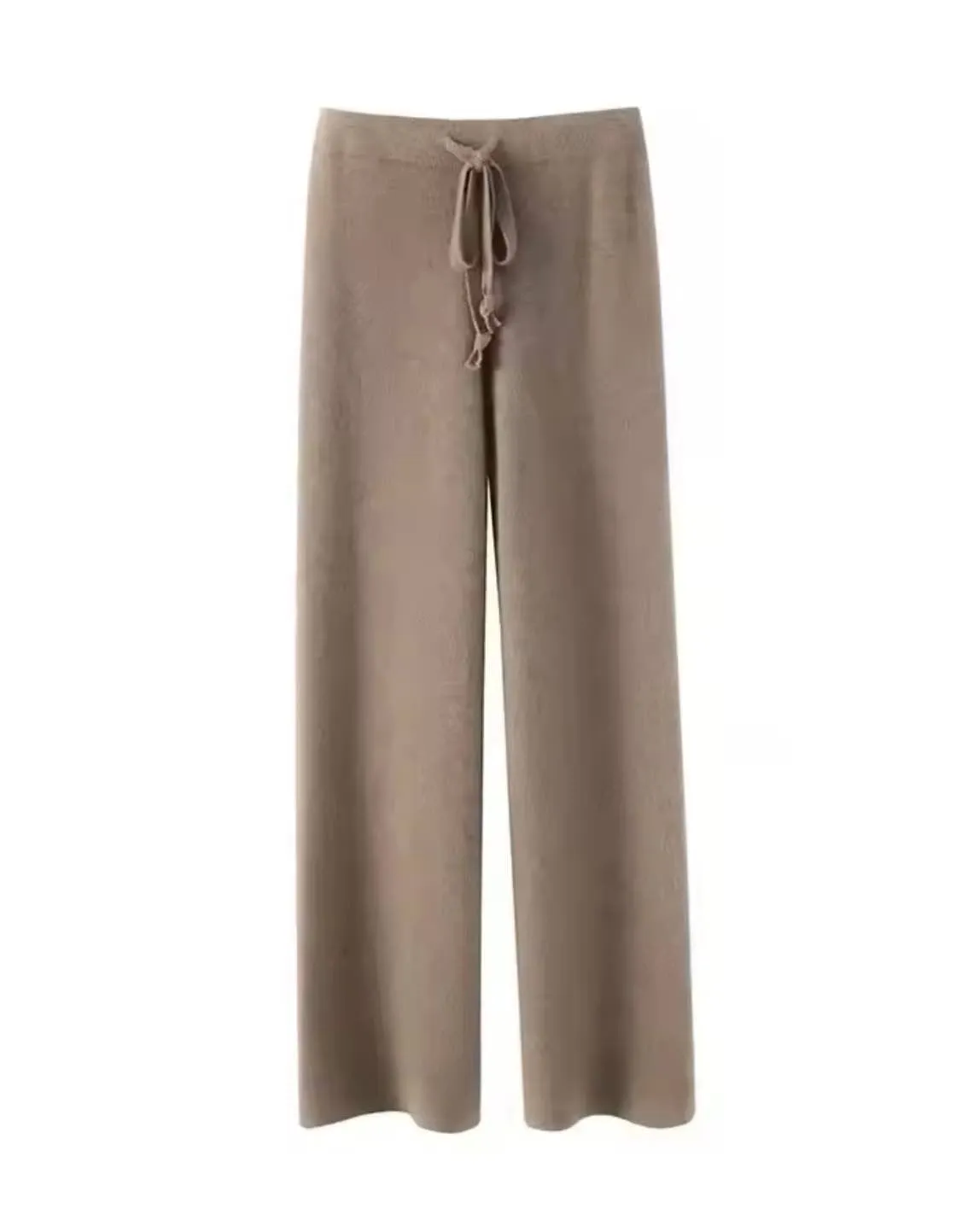 Woolen Drawstring Long Wide Leg Pants